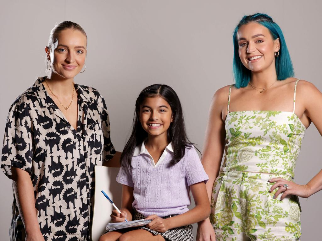 Samara 12yrs interviews the Sheppard sisters, Emma and Amy, for WEEKEND as part of the The Tiny Edition where kids interview celebs, on Wednesday 19th July 2023 - Photo Steve Pohlner