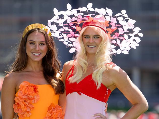 Emily Riordan and Shayna Jack.Cox plate at Moonee Valley Races celebrities, crowds and racing. Picture: Jason Edwards