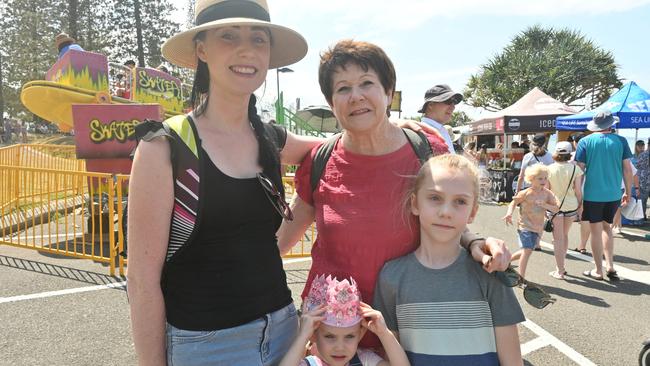 Ellie, Zali, 2, Beverley and Remy Lamont, 6, at the Mooloolaba Foreshore Festival. Picture: Tegan Annett