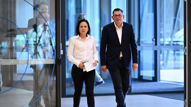 (L-R) Netball Australia CEO Kelly Ryan and Victorian Premier Daniel Andrews.