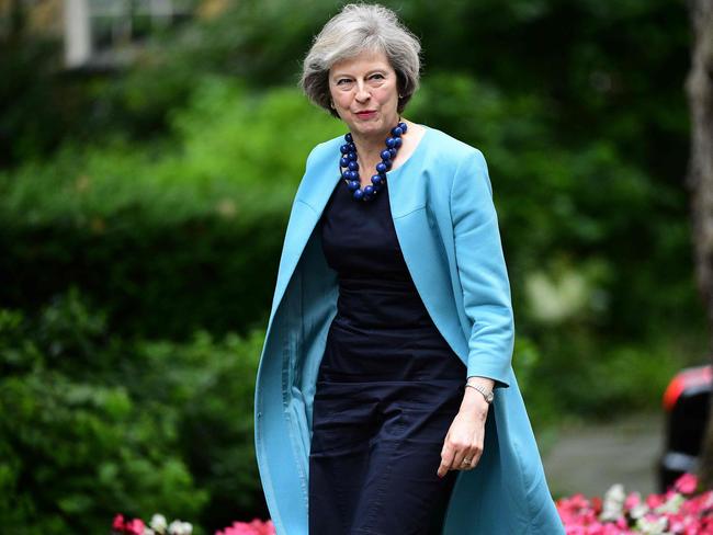 British Home Secretary Theresa May arrives to attend a cabinet meeting at 10 Downing Street in central London on June 27, 2016. European stock markets mostly slid Monday as British finance minister George Osborne attempted to calm jitters after last week's shock Brexit referendum. Britain's surprise referendum decision to leave the European Union wiped $2.1 trillion off market valuations on Friday and sent the pound collapsing to a 31-year low against the dollar. / AFP PHOTO / LEON NEAL