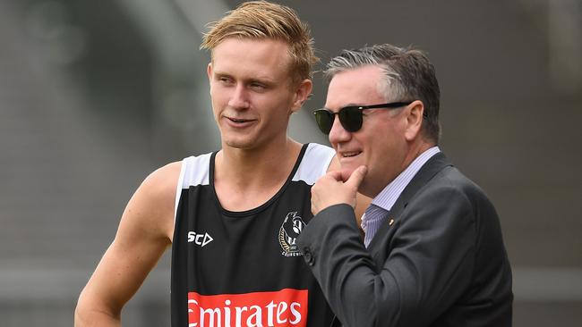 Jaidyn Stephenson meets Magpies president Eddie McGuire. Picture: Getty Images