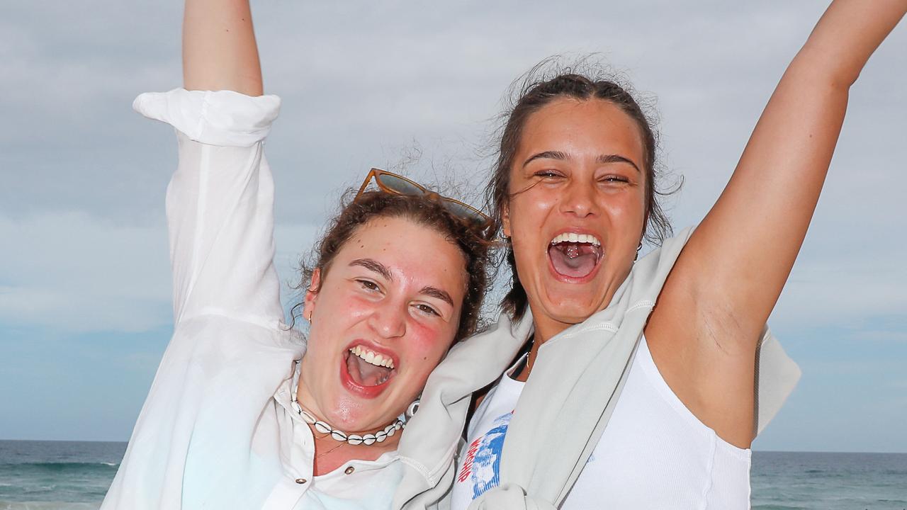 Madison Gleeson and Ashlei M enjoying Schoolies 2023 at Surfers Paradise.Picture: Glenn Campbell