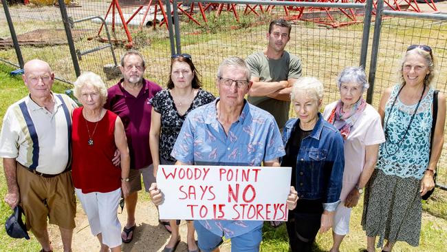 Derek Catterall and other neighbours of the development site bounded by Kate Street, Lilla Street, and Gayundah Esplanade in Woody Point in November 2019 Picture: Richard Walker/AAP