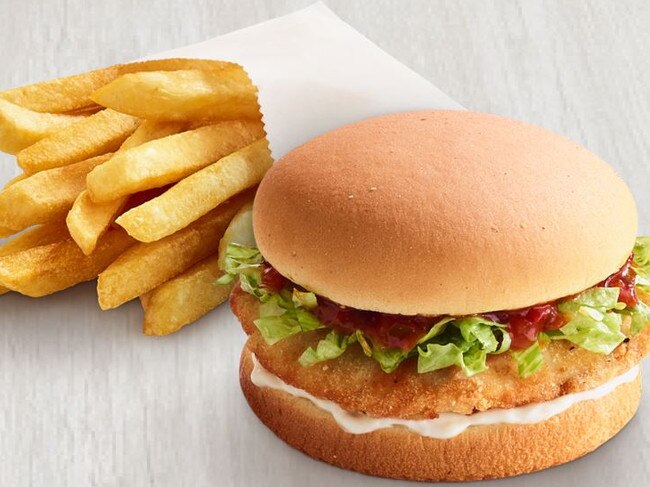 An example of one of the Red Rooster burgers in a combo meal. Picture: Supplied