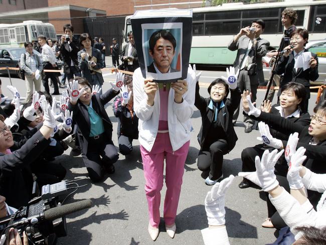 South Korean women perform during an anti-Japan rally for the former South Korean comfort women in 2007. Picture: AP Photo/Lee Jin-man