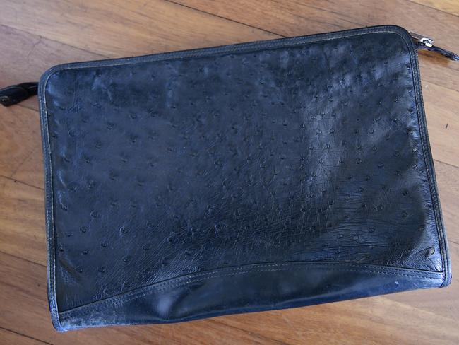Former prime minister Bob Hawke's black ostrich leather pouch is seen at his home in Northbridge, Sydney, Wednesday, August 21, 2019. A range of items belonging to Bob Hawke and Blanche D'Alpuget will go to auction on August 27. (Bianca De Marchi)