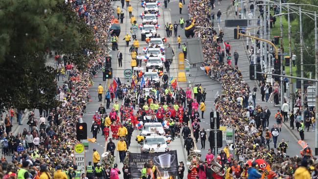 Mt Martha Junior Football Club was part of the 2019 AFL Grand Final Parade in Melbourne. Picture AAP/David Crosling