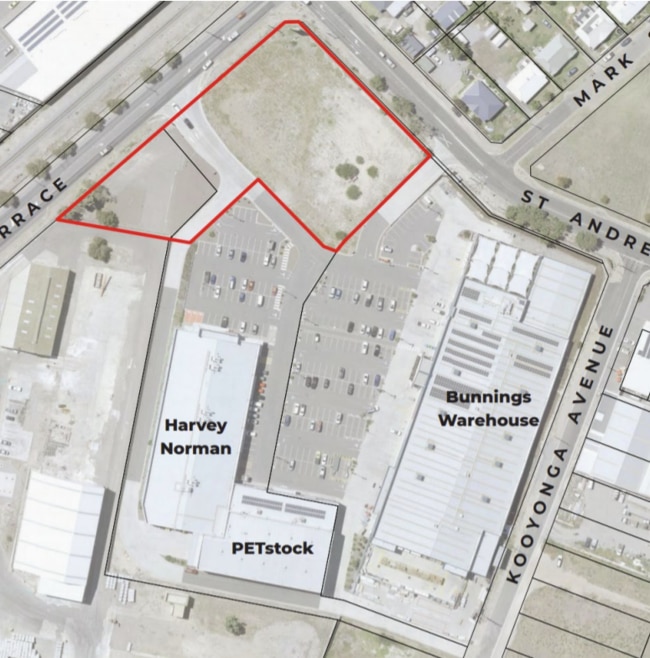 The proposed site on St Andrews Tce and Verron Tce for three new bulky goods outlets. Picture: Master Plan