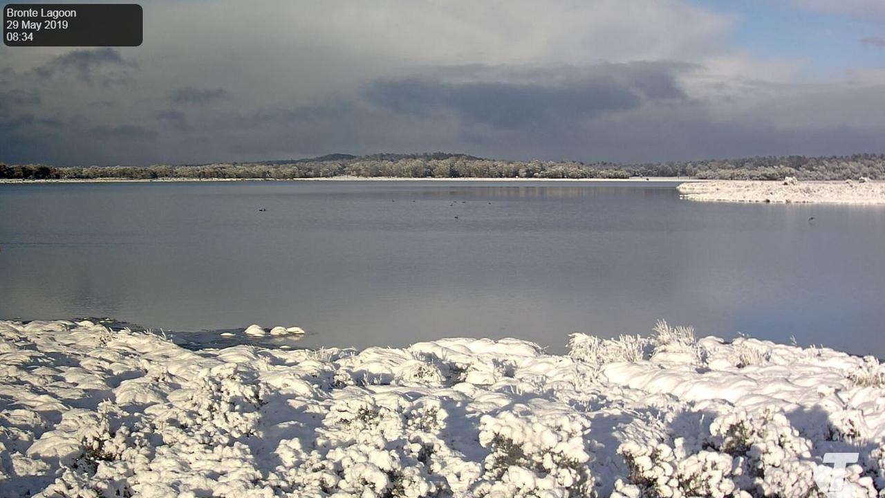 Snow this morning at Bronte Lagoon. Picture: Bronte Lagoon webcam