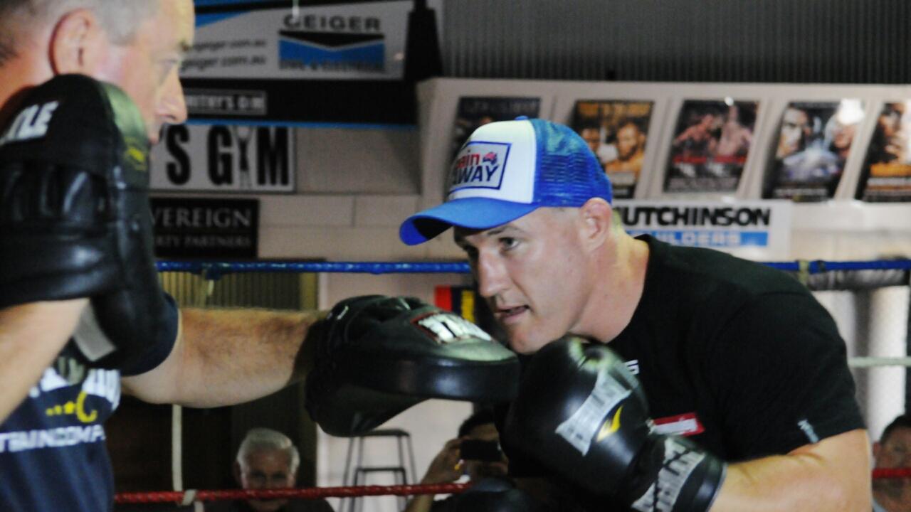 Paul Gallen resting after a late training session at Smyth's Gym in Toowoomba. Ahead of the fight on Friday night. Pic David Martinelli 27-01-2016