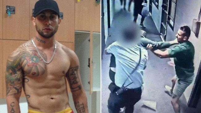 Mohammad 'Little Crazy' Hamzy, left, was eligible for parole two weeks ago. He has been attacked in prison, right, and has a massive contract on his head. Polcie fear his release would spark another round of shootings in Sydney's gangland war. Pictures: Supplied