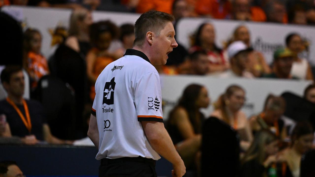 Shannon Seebohm, Head Coach of the Townsville Fire shouts instructions during the round three WNBL match between Townsville Fire and Bendigo Spirit at Townsville Entertainment Centre, on November 16, 2024, in Townsville, Australia. (Photo by Albert Perez/Getty Images)