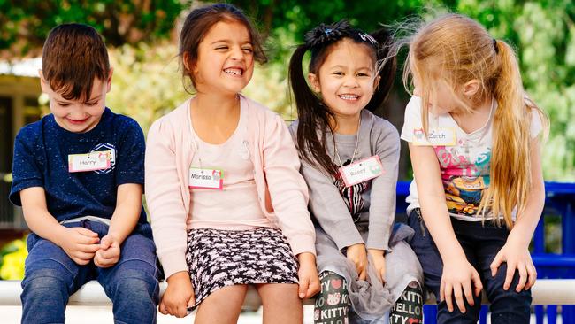 From left, Harry Nash, Marissa Aouchan, Rosey Fuda and Zarah Hart get to know each other during an orientation day for next year’s kindergarten students at St Bernadette's Primary School in Lalor Park. Picture: Jonathan Ng