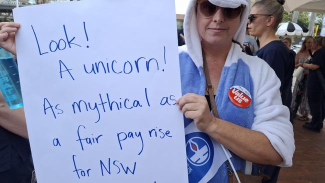 Bellingen nurse Katie Bloomquist rallied alongside her colleagues from Coffs Harbour as part of a 24 hour statewide strike.