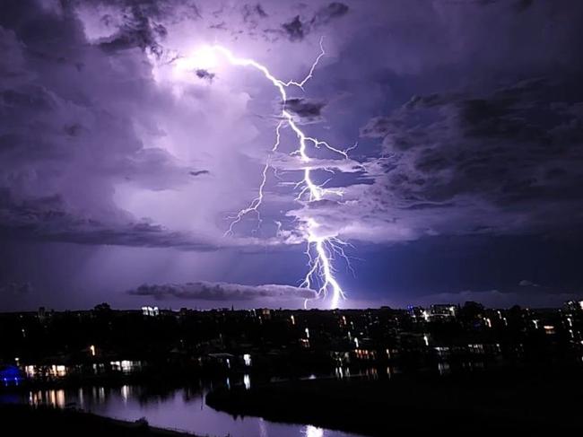 The storm over the Gold Coast about 8pm Sunday. Picture: Danny Binstead