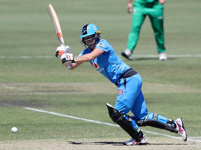 Strikers opener Sophie Devine during her extraordinary innings against Melbourne Stars at Karen Rolton Oval. Picture: James Elsby/Getty Images