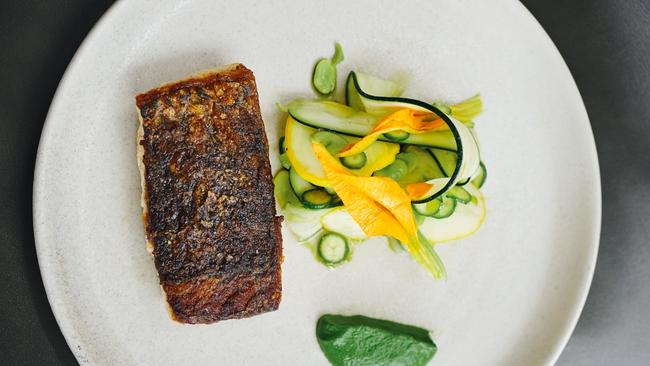 Barramundi, zucchini, broad bean, sorrel. Picture: Supplied