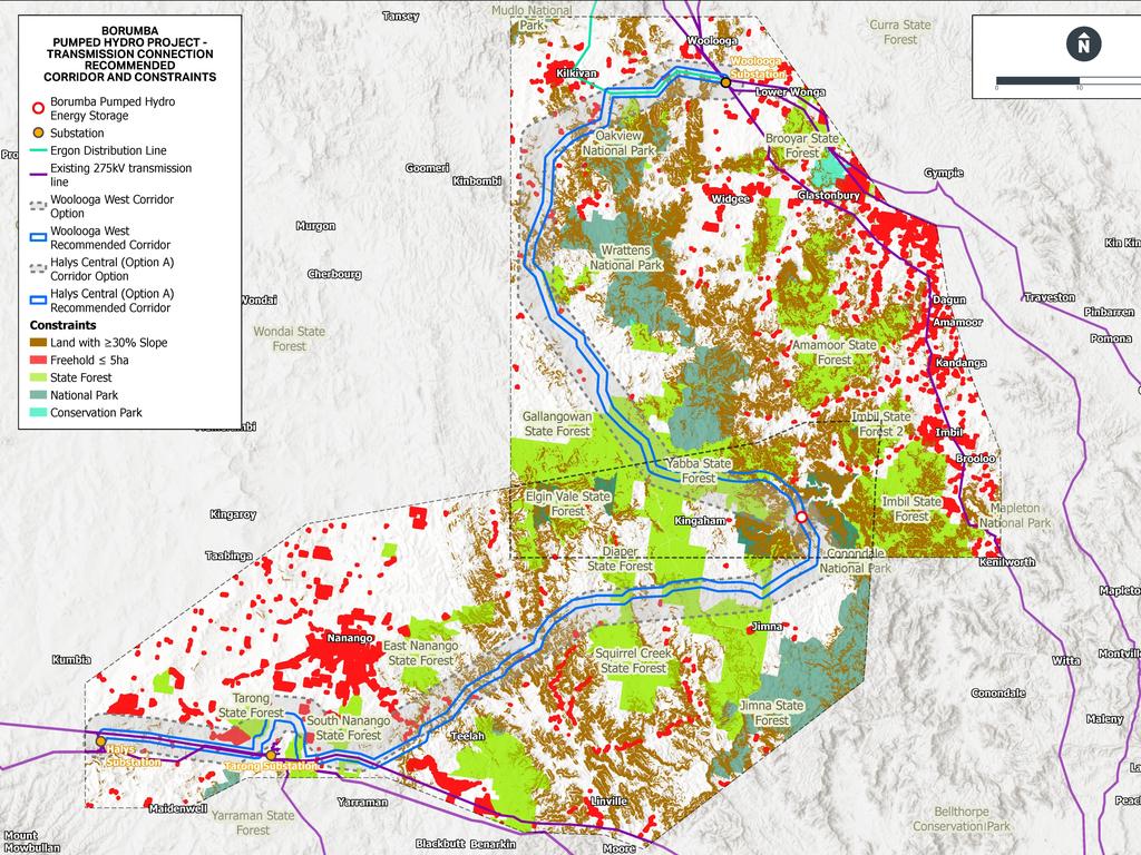 The two proposed transmission line paths cover 200km and affect up to 300 properties.