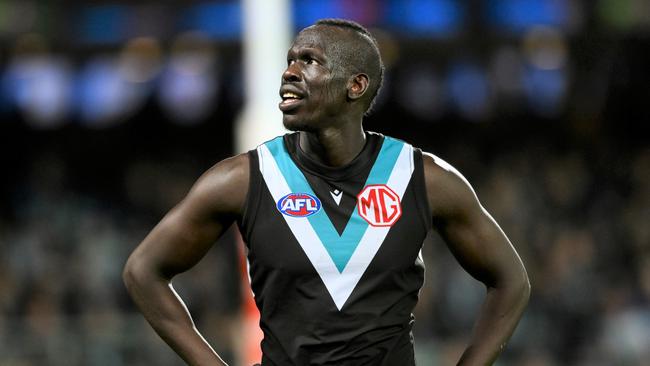 ADELAIDE, AUSTRALIA - JULY 08: Aliir Aliir of Port Adelaide during the round 17 AFL match between Port Adelaide Power and Gold Coast Suns at Adelaide Oval, on July 08, 2023, in Adelaide, Australia. (Photo by Mark Brake/Getty Images)