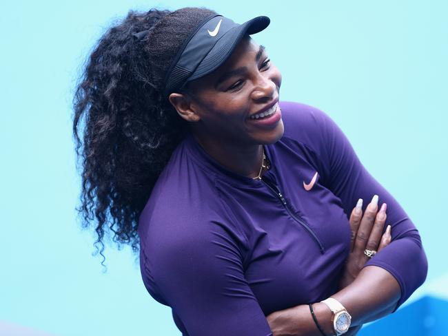 Serena Williams of United States speaks to media after an Australian Open practice session at Melbourne Park in Melbourne, Sunday, January 19, 2020. (AAP Image/Rob Prezioso) NO ARCHIVING, EDITORIAL USE ONLY