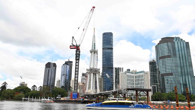 The Brisbane CBD is undergoing a significant transformation, with several projects including the Kangaroo Point Green Bridge nearing completion. Picture: Lyndon Mechielsen/Courier Mail