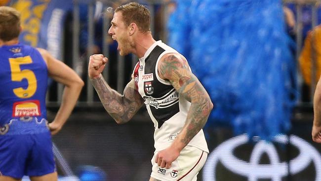 Tim Membrey celebrates a goal against West Coast.