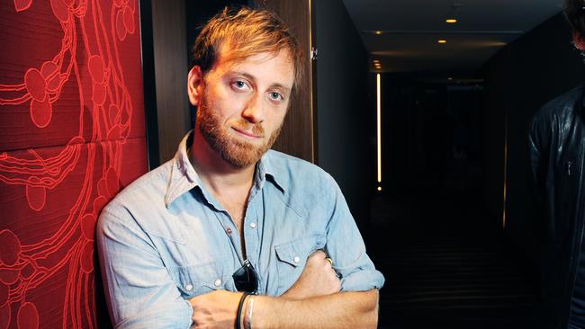 Patrick Carney and Dan Auerbach of the band the Black Keys outside