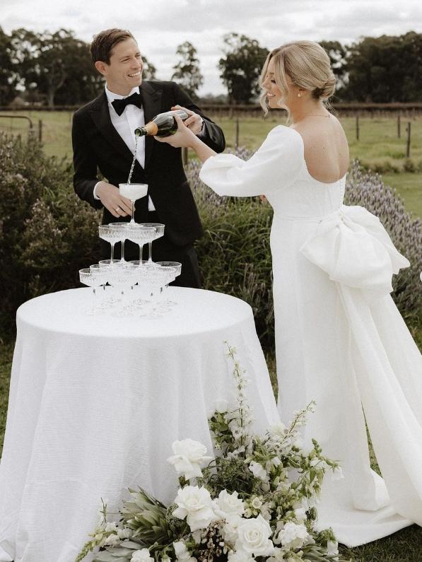 Socceroo and former Adelaide United star Craig Goodwin tied the knot with longtime love Katelyn at Lake Breeze Wines. Picture: Jessica Mary Photography.