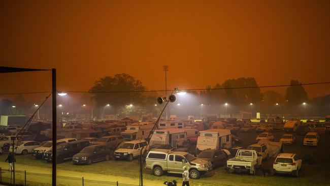 People camped at Bega Showgrounds on the south coast of NSW at on January 5, 2020. Picture: Sean Davey