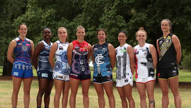 Isabel Huntington of the Bulldogs, Stephanie Williams of the Cats, Mia King of the Kangaroos, Maddison Gay of the Demons, Natalie Plane of the Blues, Aliesha Newman of the Magpies, Tilly Lucas-Rodd of the Saints and Harriet Cordner of the Tigers.