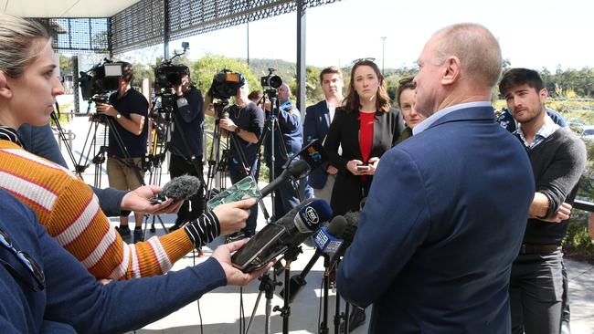 Titans chairman Dennis Watt speaks to media after the club sacked coach Garth Brennan. Picture: Glenn Hampson