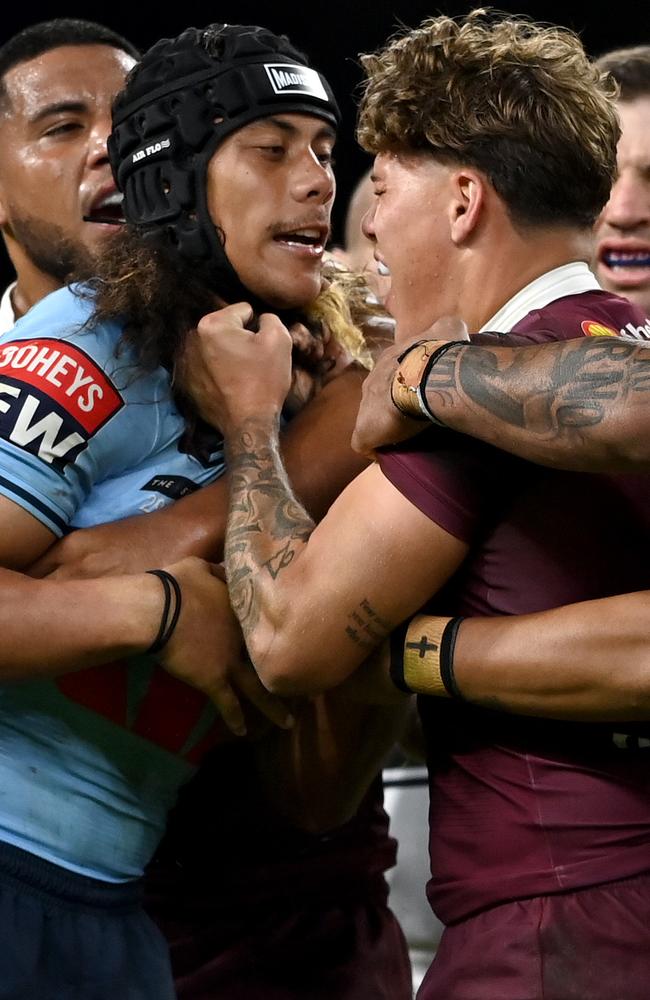 Jarome Luai and Reece Walsh get close and personal in State of Origin