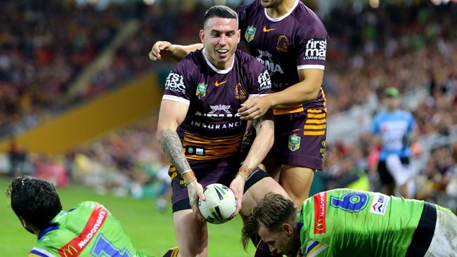Darius Boyd scored a hat-trick of tries, his first since his early days of playing. Pic Darren England.