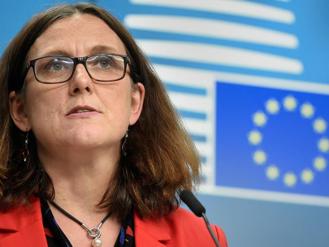 European Union Commissioner of Trade Cecilia Malmstrom (L). Picture: AFP