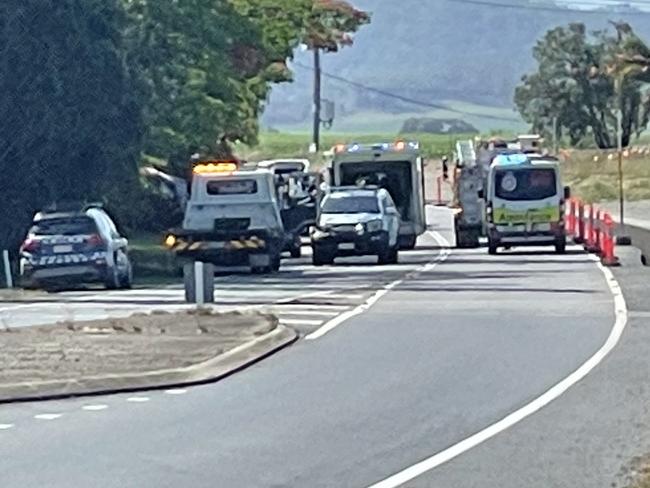 The Bruce Highway was closed at Farleigh following a two car crash involving the driver allegedly linked to a serious crash at Mount Pleasant earlier that day. Picture: Janessa Ekert