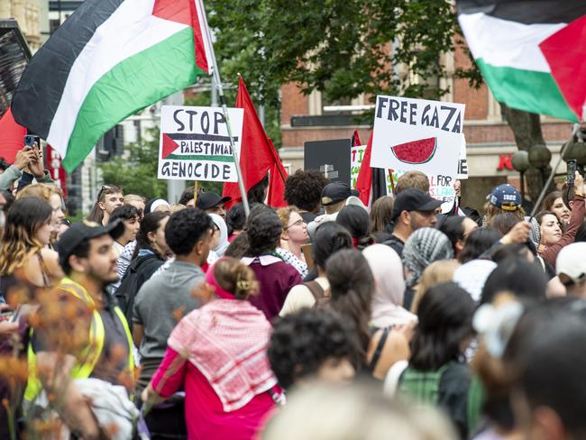 SYDNEY, AUSTRALIA -NCA NewsWire Photos - Friday,  24  November, 2023:SCHOOL STRIKE FOR PALESTINEStudents from Sydney walk out of high schools across the city to demand justice for Palestine.Students assembling at 1.30pm at Sydney Town Hall.Picture: NCA NewsWire / Monique Harmer