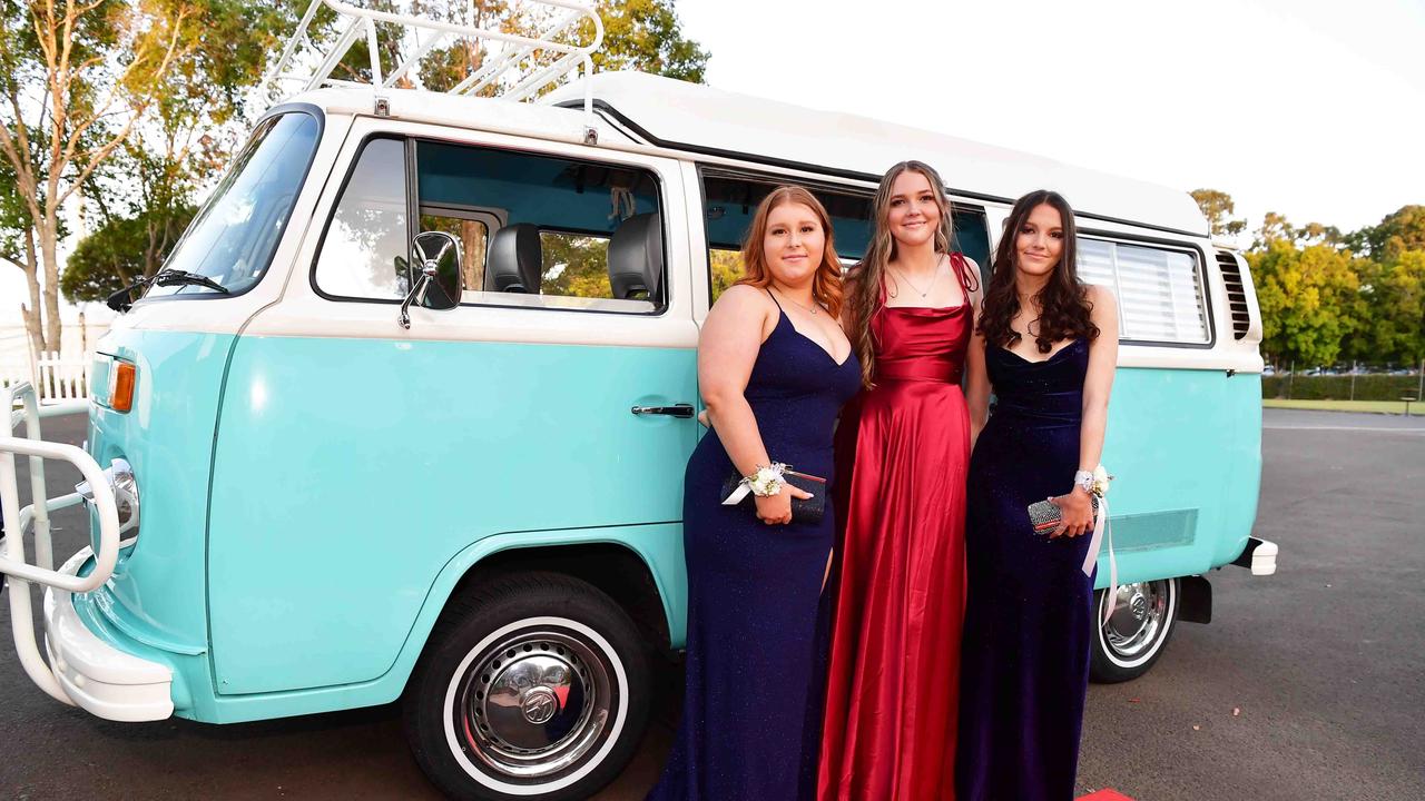 Jayda Elvy, Abbie Harmsworth and Hope Wells at year 12 formal, Unity College. Picture: Patrick Woods.