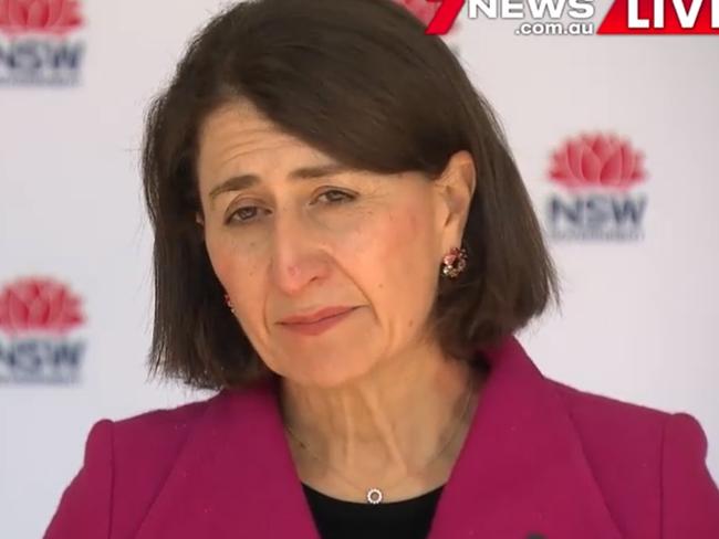 NSW Premier Gladys Berejiklian speaks to reporters today. Picture: 7 NEWS