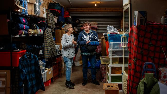 Cathy Cunningham and Hazel Spence visit the CBD every Wednesday night to deliver clothing and other goods to Adelaide’s homeless. Picture: Matt Turner