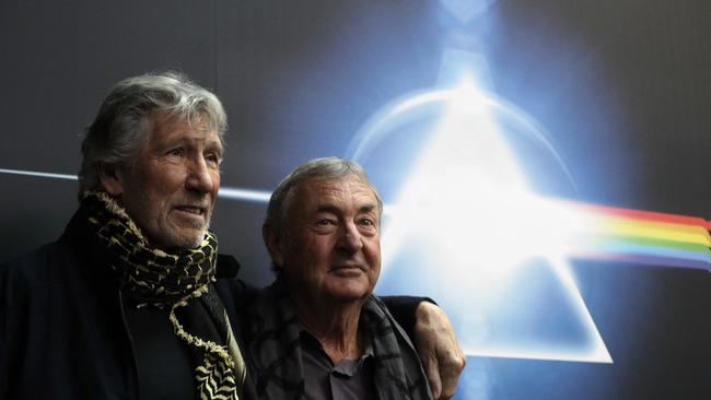 Roger Waters and hisd former Pink Floyd bandmate Nick Mason pose for photographers during a press conference to present  ‘The Pink Floyd Exhibition: Their Mortal Remains’, in Rome in January. Picture: AP