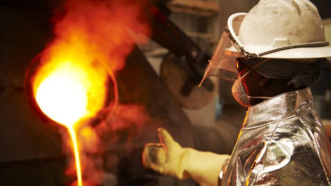 A gold pour at Newcrest’s Lihir operations in PNG. Picture: AAP