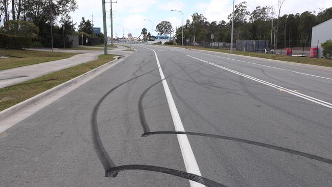 Skid marks left on Burnside Rd at Ormeau. Picture: Jason O'Brien