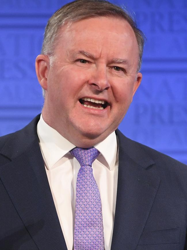 Albanese speaks at the National Press Club in Canberra. Picture: AAP