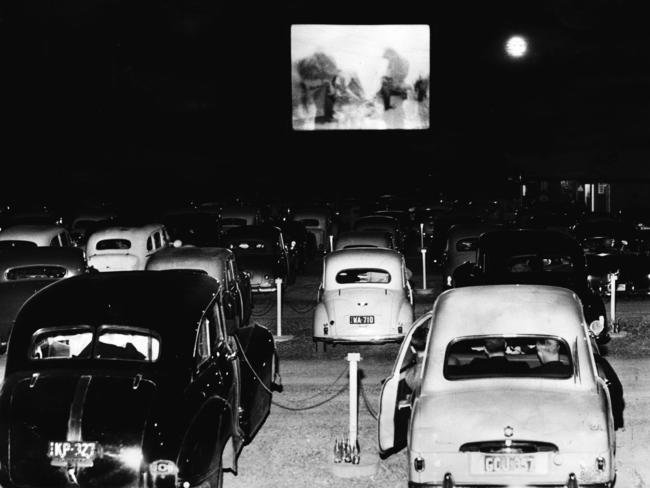 The novel idea of driving to the cinema and staying in your car came to Melbourne in 1954. This is the Burwood drive-in theatre. Picture HWT Library.