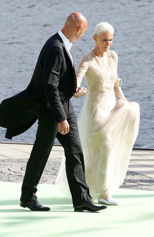 Roxette singer Marie Fredriksson, pictured with her husband Mikael Bolyos, at the 2013 wedding of Princess Madeleine of Sweden. Picture: Getty Images