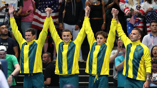 Jack Cartwright with his medal-winning teammates. Picture: Adam Head