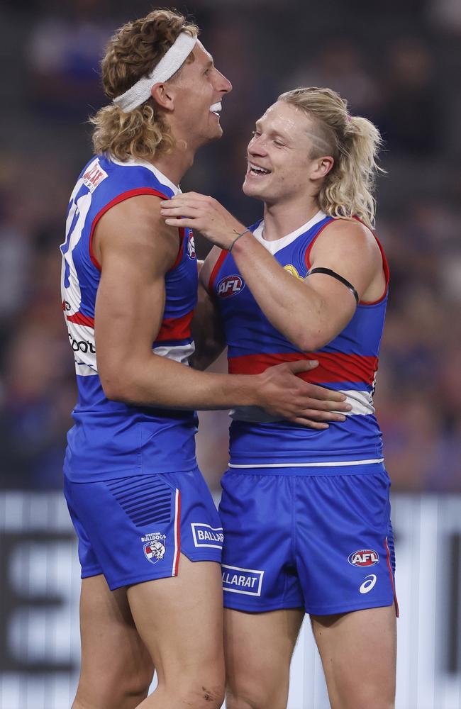 Both Cody Weightman and Aaron Naughton have reocmmitted to the Bulldogs. Picture: Darrian Traynor/Getty Images.