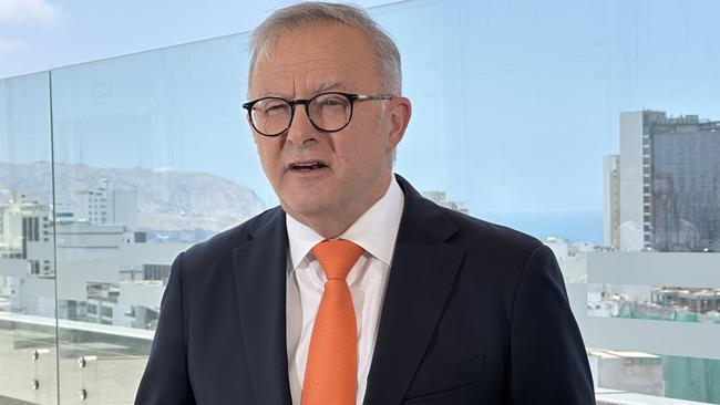 Anthony Albanese speaking at a press conference in Lima, Peru. Picture: Clare Armstrong