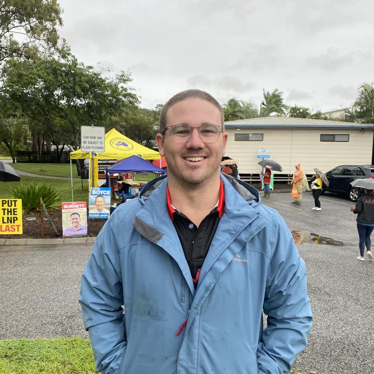 Alex Totton, 33 of Tannum Sands (south of Gladstone) in Flynn electorate. Voting at Boyne Tannum Community Centre, Boyne Island.